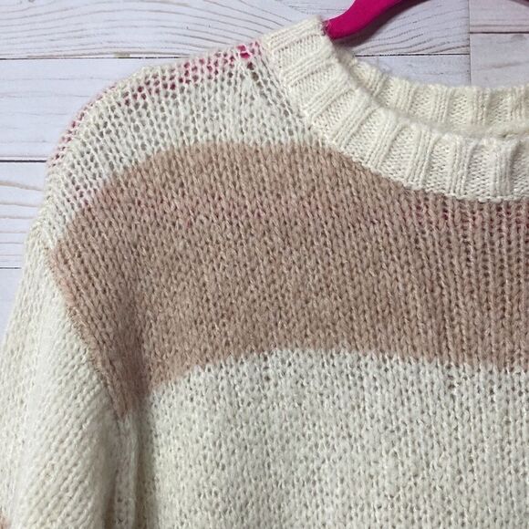 American Eagle Outfitters Jegging Fit Blush Pink Striped Wool Blend Sweater - Picture 6 of 16